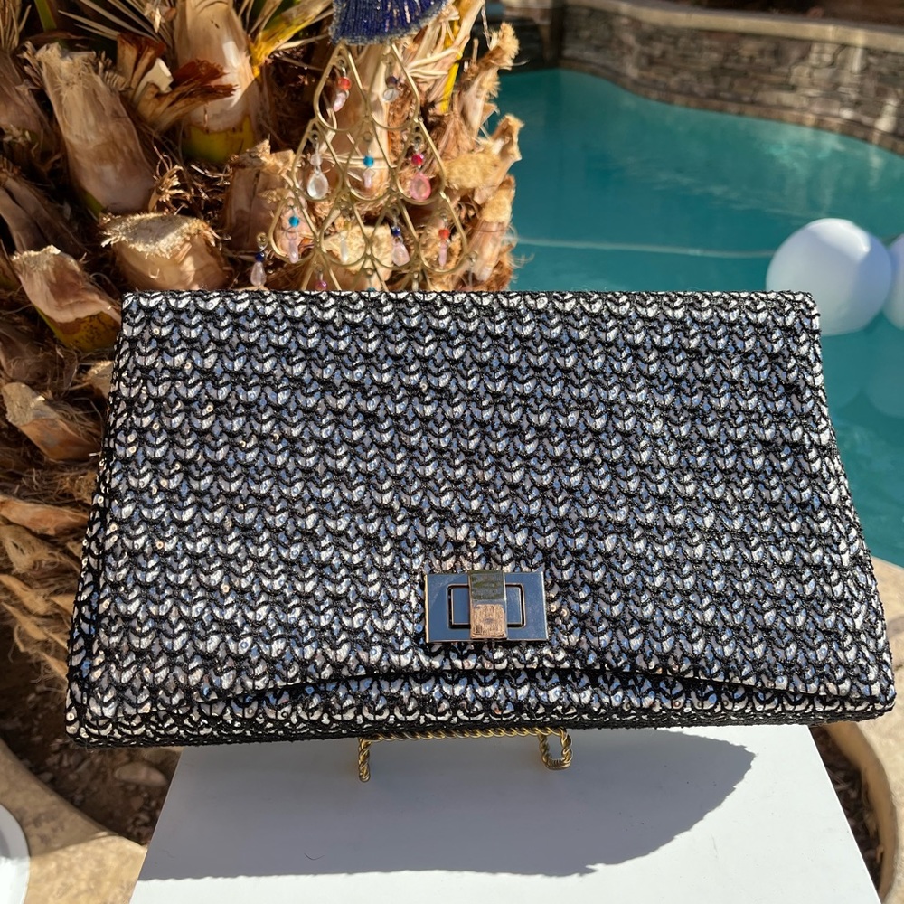 New Black & Silver Box Handbag / Clutch